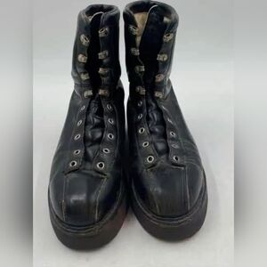 Lara Saut Designer Mens Paraboot Black Leather Lace-Up Combat Boots 10